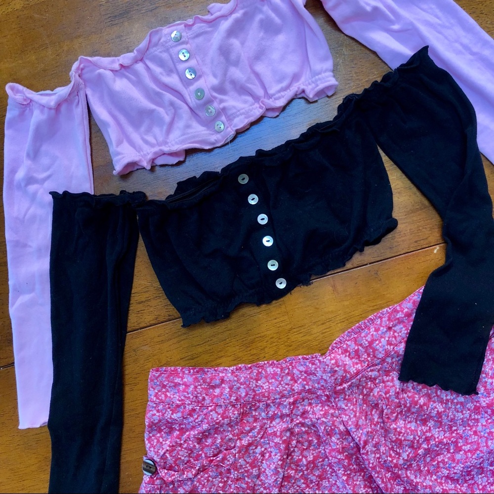 2 Off the Shoulder Long Sleeve Button Up Crop Tops